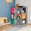 Gray 3-tier kids storage shelf corner cabinet with 3 colorful baskets, perfect for organizing toys and books in any.