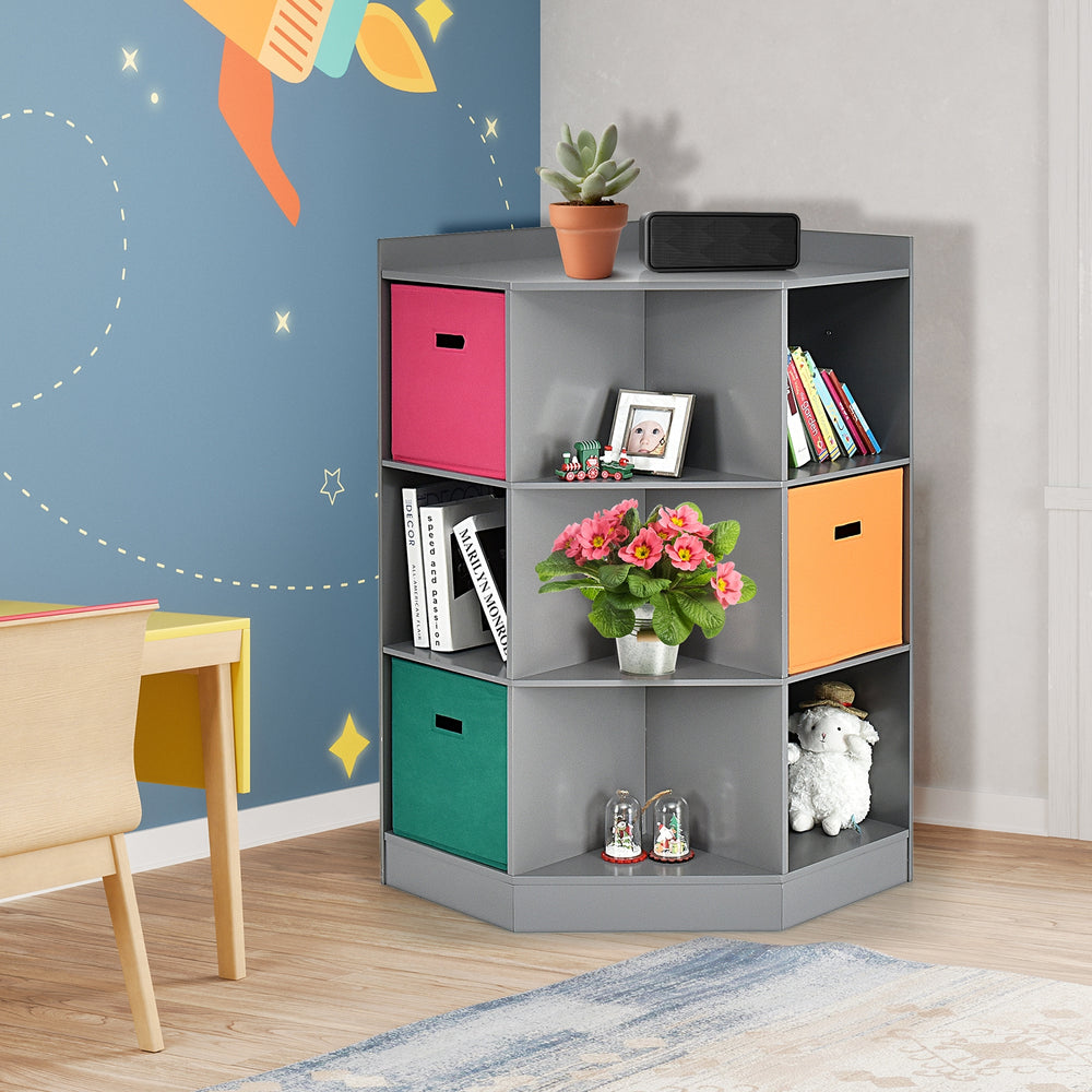 3-Tier Kids Storage Shelf Corner Cabinet with 3 Baskets-Gray - Gallery View 1 of 10