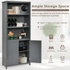 Gray bookcase shelving unit with 3 open tiers and a lower cabinet, ideal for organizing books and kitchen essentials.