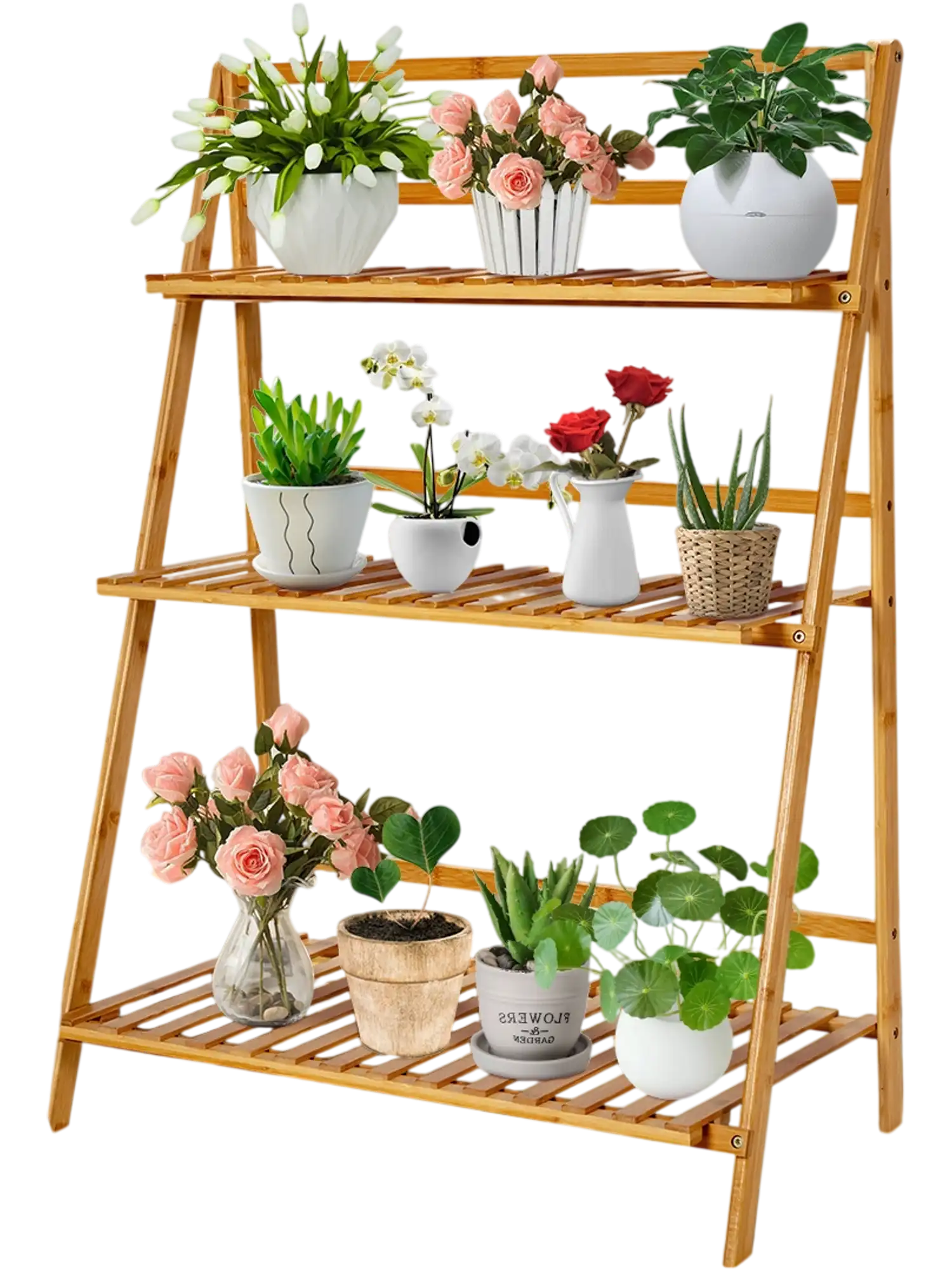 Costway 3-Tier Foldable Bamboo Plant Stand Display Shelf Rack 12758403 New