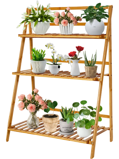 Costway 3-Tier Foldable Bamboo Plant Stand Display Shelf Rack 12758403 New