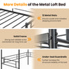 Detail of the Metal Loft Twin Bed Frame showing sturdy metal slats and under-bed guardrails for enhanced safety and.
