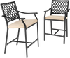 2 Pieces Patio Bar Stool with Height Cushion and Armrest
