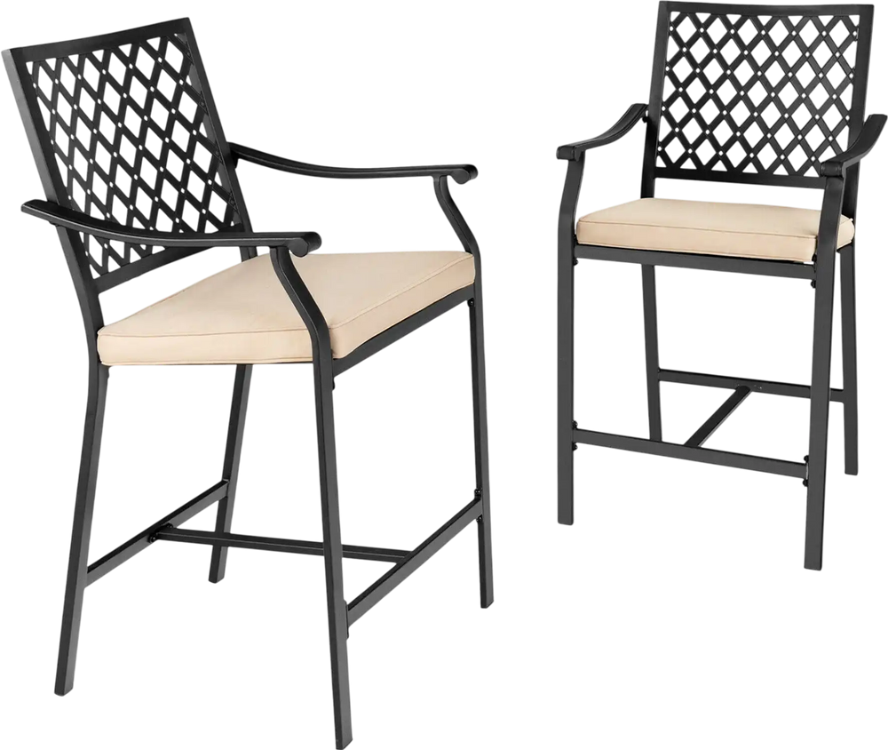 2 Pieces Patio Bar Stool with Height Cushion and Armrest