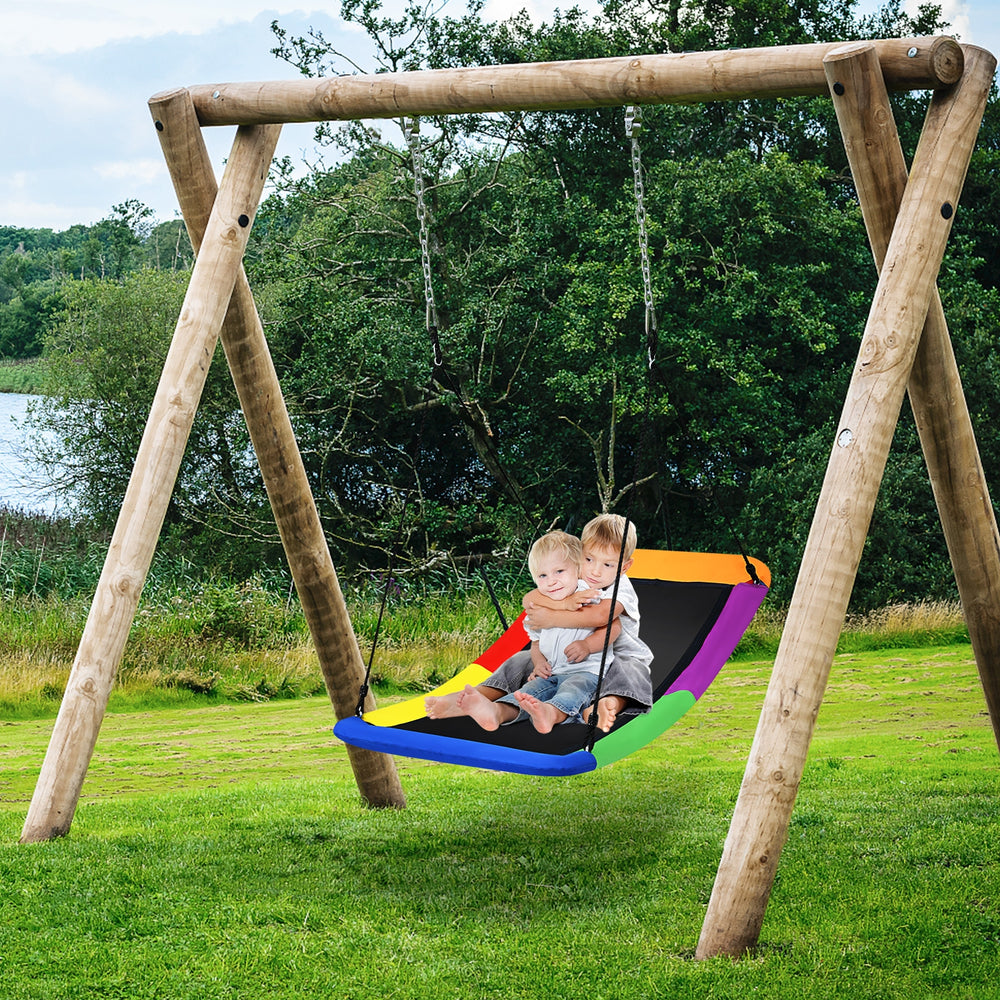 Giant 60-inch multicolor platform tree swing for kids, featuring a sturdy steel frame and adjustable ropes for outdoor.