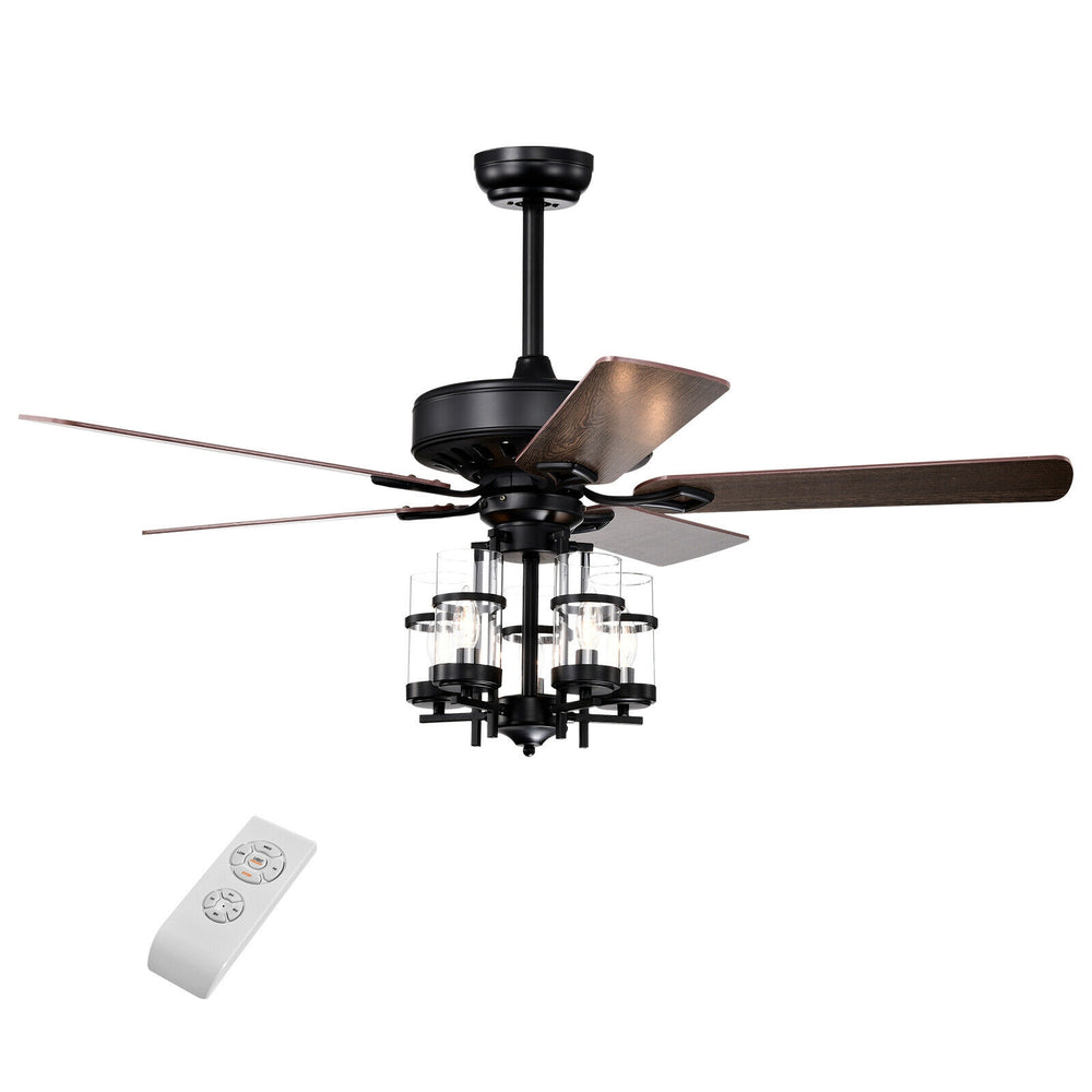 50-inch black ceiling fan light with explosion-proof glass lampshades and remote control, ideal for home decor.