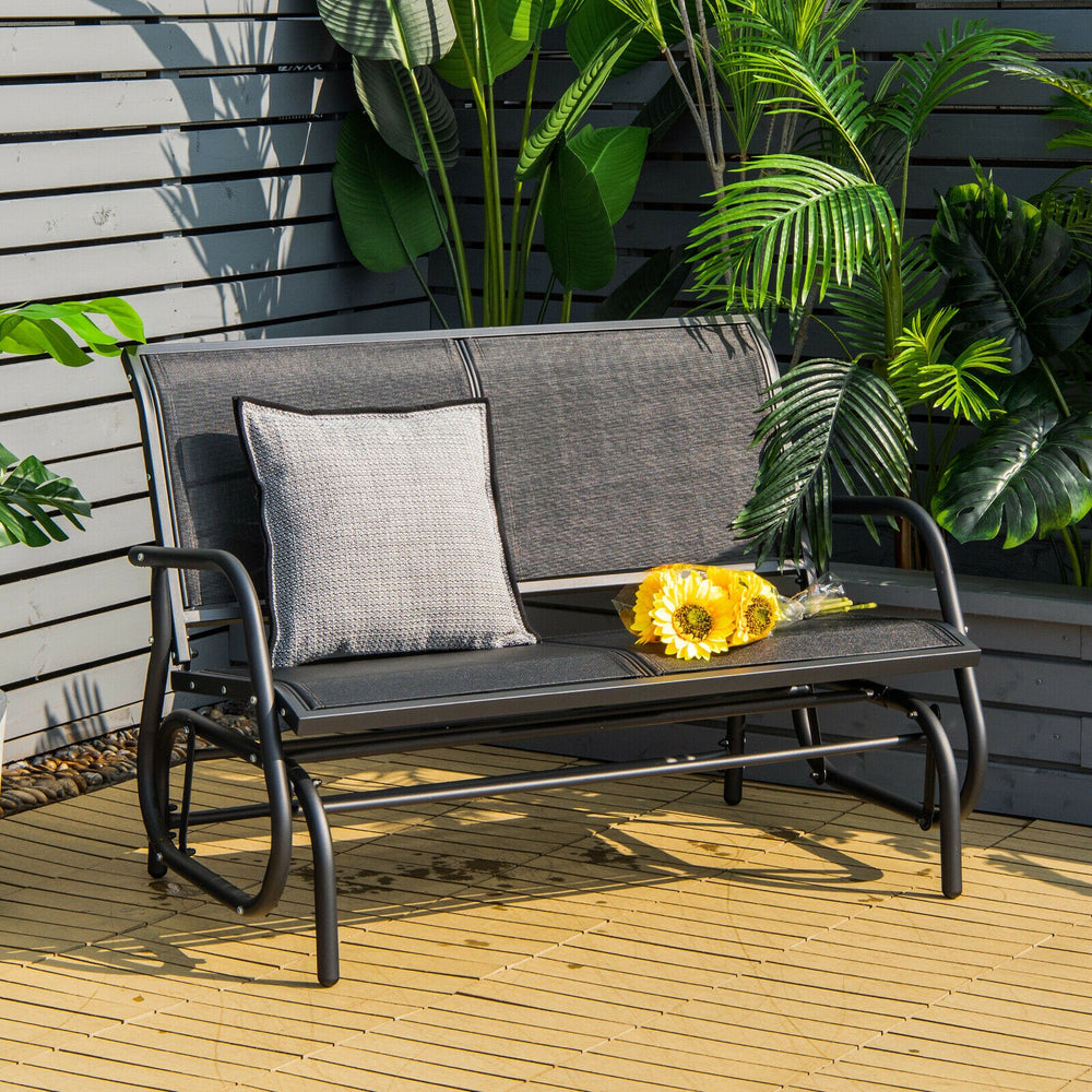 Swing Glider Chair 48 Inch Loveseat Rocker Lounge Backyard-Black - Gallery View 1 of 11