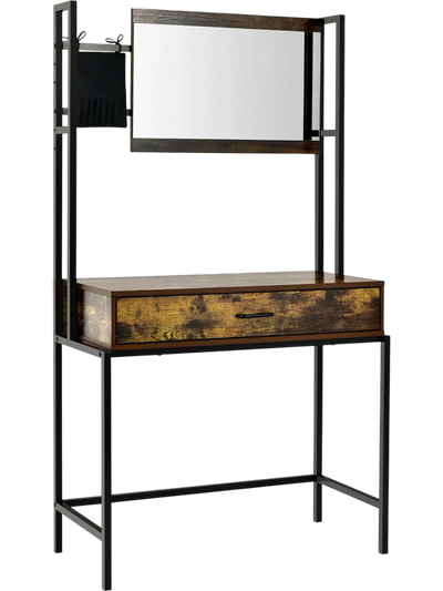 Costway Industrial Vanity Table Adjustable Mirror Brown 90627358 New