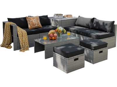 Costway 8-Piece Patio Rattan Sofa Furniture Set w/ Storage Cover Cushions 21549738 New