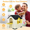 Kid's playhouse toy set in yellow with open doors and windows, made from durable HDPE for indoor and outdoor fun.