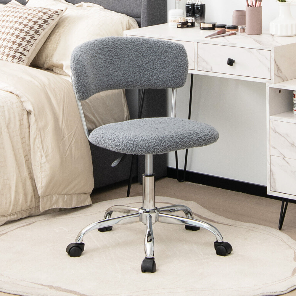 Computer Desk Chair Adjustable Sherpa Office Chair Swivel Vanity Chair-Gray - Gallery View 1 of 11