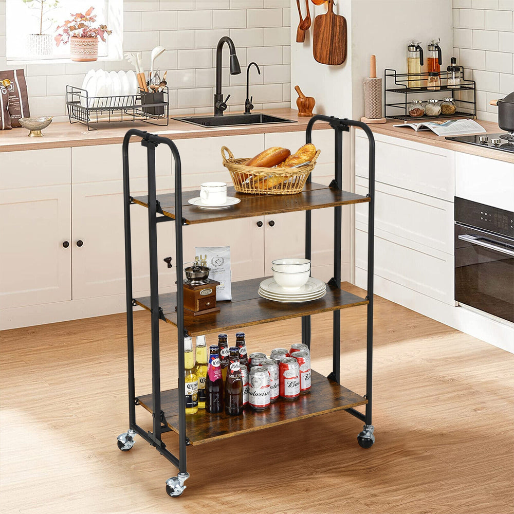Foldable Rolling Cart with Storage Shelves for Kitchen-3-Tier - Gallery View 1 of 11