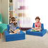 Convertible blue kids couch set with two folding mats and pillows, perfect for imaginative play and relaxation.