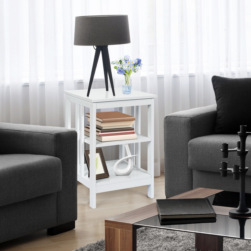3-Tier Nightstand Sofa Side Table with Baffles and Round Corners-White - Gallery View 1 of 10