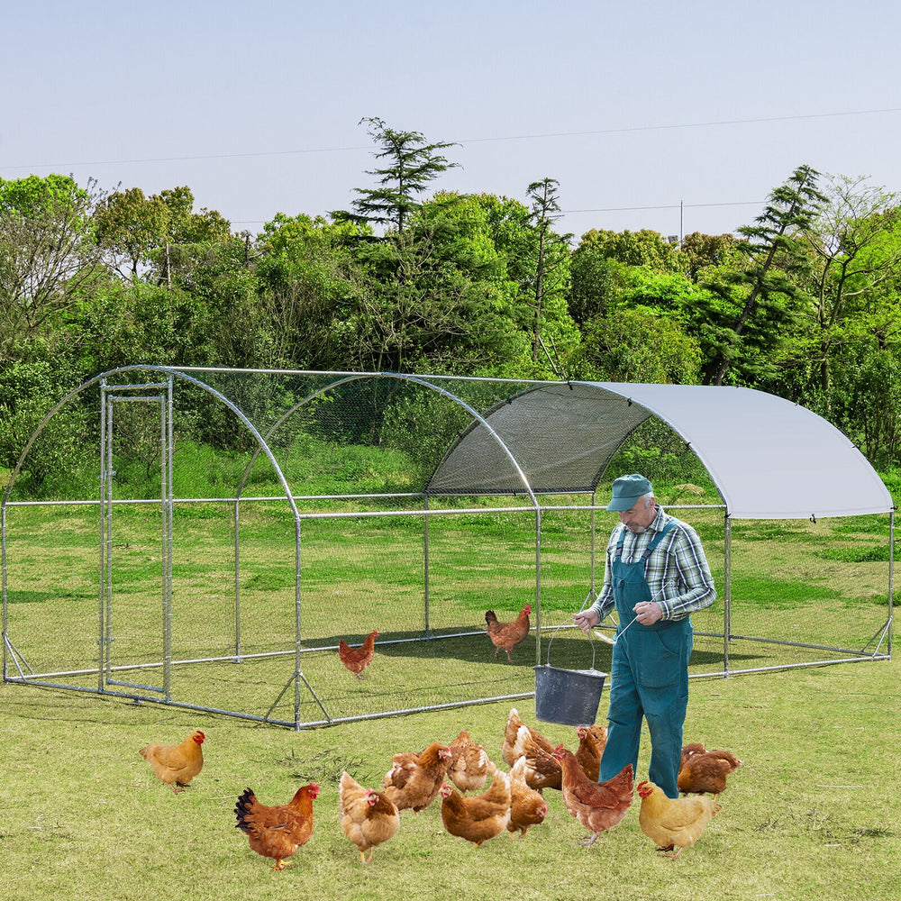 6.2 Feet/12.5 Feet/19 Feet Large Metal Chicken Coop Outdoor Galvanized Dome Cage with Cover-L - Gallery View 1 of 10