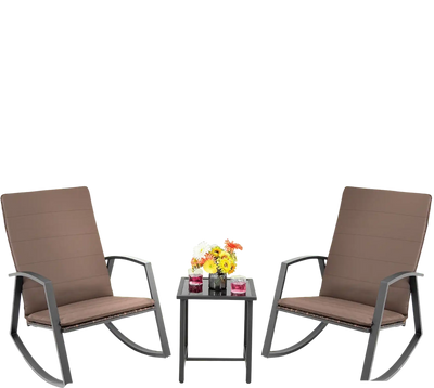 Costway 3-Piece Patio Rattan Rocking Furniture Set Brown 25736410 New