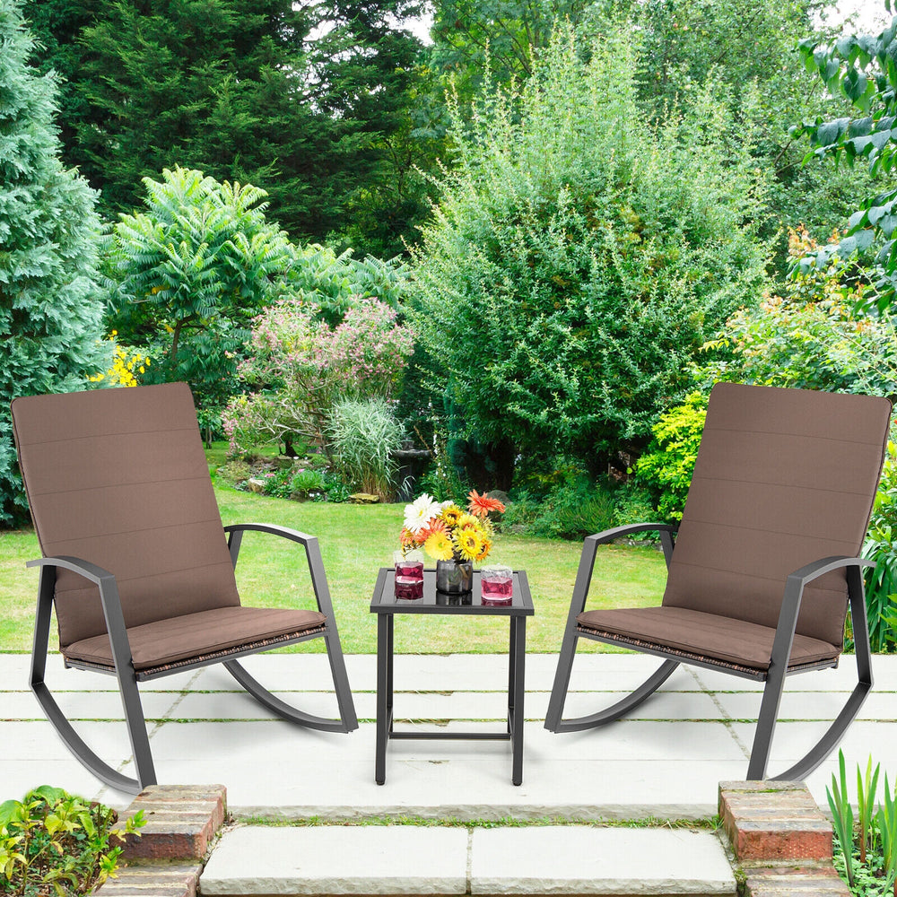 3 Pieces Patio Rattan Rocking Furniture Set-Brown - Gallery View 1 of 10