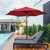 Dark red 10 feet outdoor patio umbrella with tilt adjustment and crank, ideal for poolside relaxation and sun.