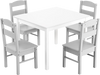 Kids 5-piece table and chair set in white and gray, perfect for playroom activities and safe for toddlers.