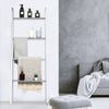 4-tier gray wall leaning ladder shelf made of pine wood, ideal for storing blankets and decor in any room.