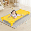Colorful kids stackable naptime cot with a yellow frame, perfect for preschools and playrooms, featuring a.