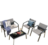 4-piece patio furniture set featuring gray armrest loveseats and a glass table, perfect for outdoor relaxation.