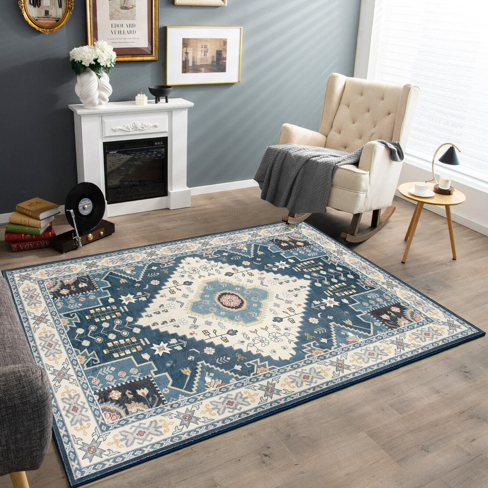 Faux wool fabric area rug with intricate pattern and soft texture, perfect for living room or bedroom decor.