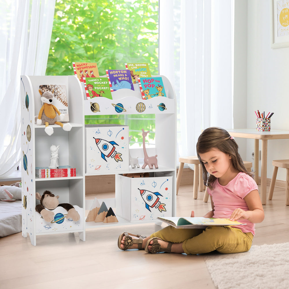 Wooden Children Storage Cabinet with Storage Bins-Rocket Pattern - Gallery View 1 of 10