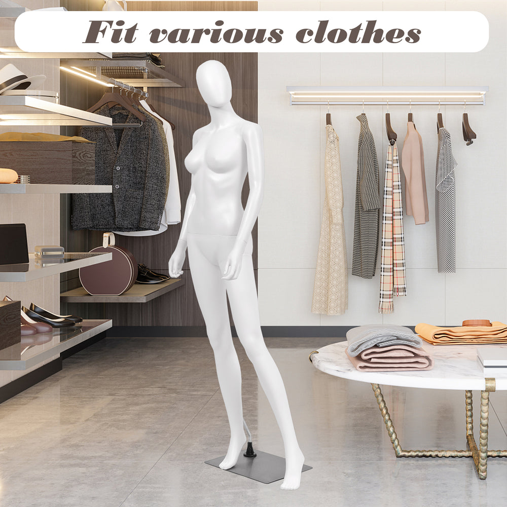 5.8 ft full body female mannequin with detachable limbs and metal stand, ideal for displaying various clothes.