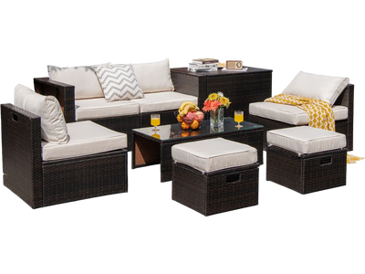 Costway 8-Pc Patio Rattan Sofa Furniture Set Storage Box White 26357819 New