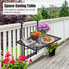 Railing folding table with adjustable heights, perfect for small balcony dining and space-saving convenience.