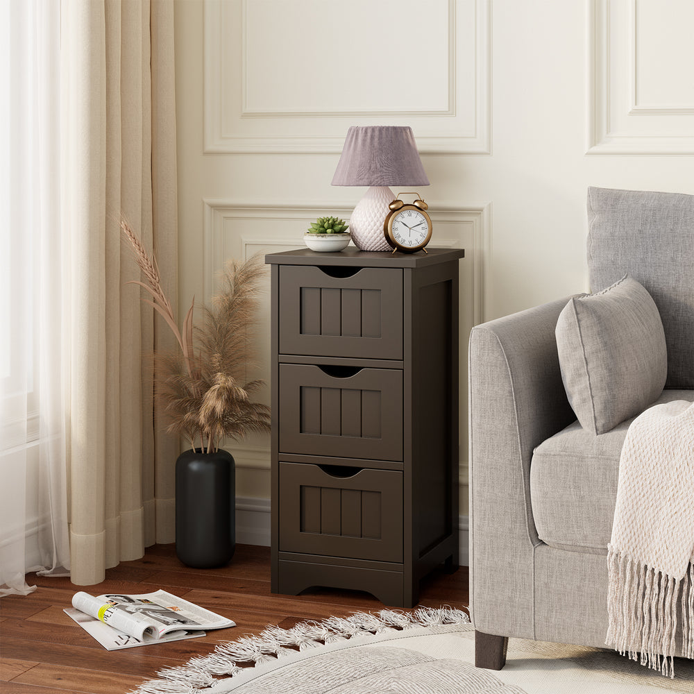 Bathroom Floor Freestanding Storage Organizer with 3 Drawers-Brown - Gallery View 1 of 12