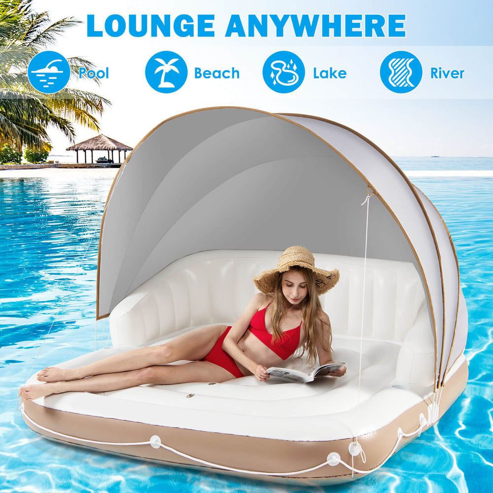 Inflatable pool float lounge featuring a spacious design, detachable sunshade, and ergonomic backrest for ultimate.