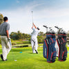 9.5-inch golf cart bag in black with 14-way dividers, featuring 8 zippered pockets for organized storage on the course.