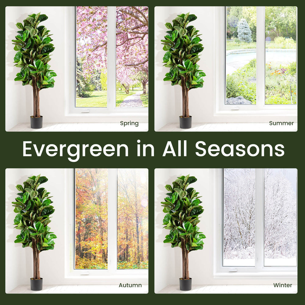 5-foot artificial fiddle leaf fig tree with realistic leaves in a decorative planter, perfect for indoor or outdoor.