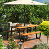 70-inch acacia wood dining table set with metal frame, featuring an umbrella hole, ideal for outdoor garden use.