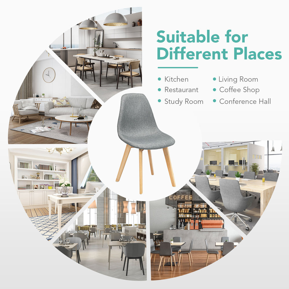 Modern dining chair set with wood legs and fabric cushion, suitable for kitchen, restaurant, and living room use.
