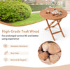 Round 31.5-inch folding coffee table made of high-grade teak wood, ideal for outdoor dining in backyard or poolside.