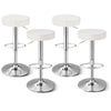 Set of 4 white PU leather swivel barstools with chrome footrests, adjustable height, perfect for bars or extra seating.