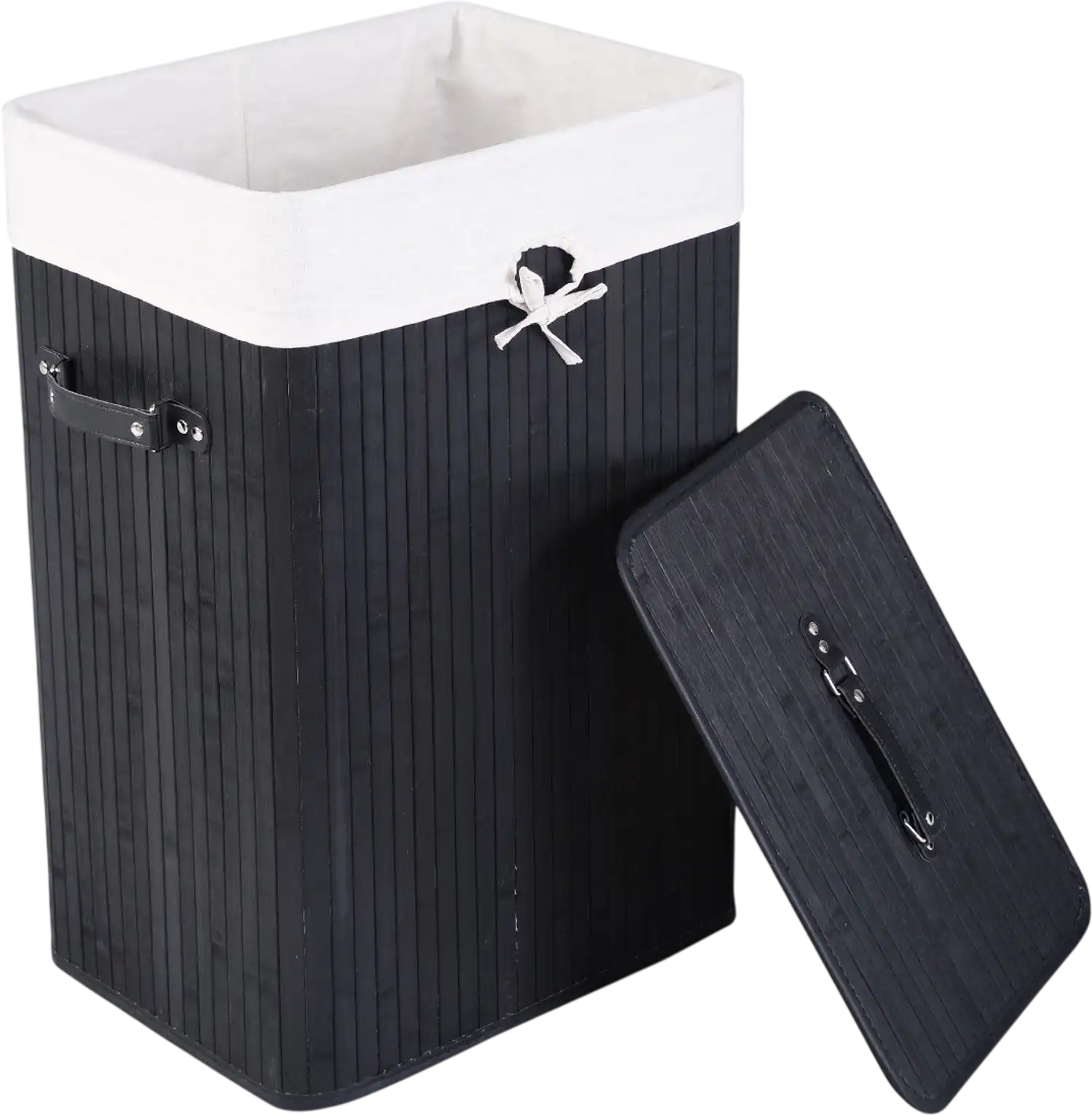 Costway Bamboo Rectangle Laundry Hamper w/ Handles Lid 19 Gal 07658312 New
