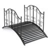 Garden metal bridge with dual patterned side rails, reinforced arched frame, and slatted walkway for outdoor durability.