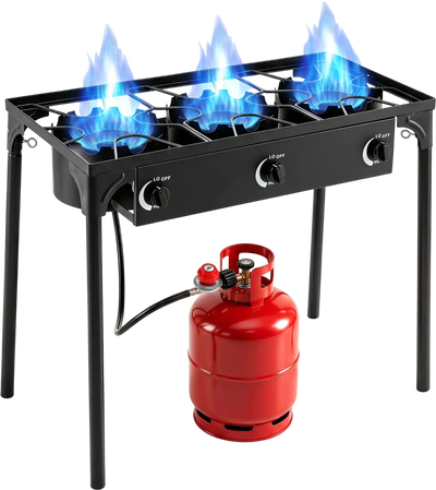 Costway 3 Burner Propane Stove Camping BBQ Grill 240000 BTU Adjustable Regulator & Hose 56026882 New