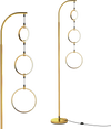 Dimmable LED floor lamp with three circular rings in gold, featuring adjustable brightness and color temperatures for.