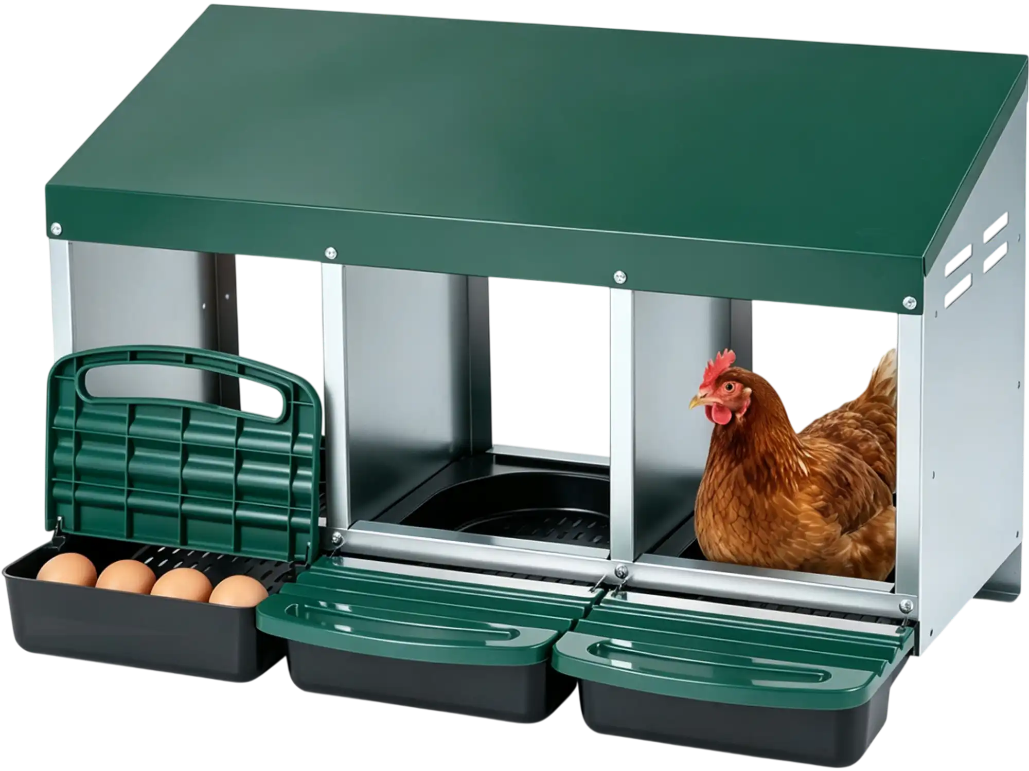 Costway 3-Compartment Roll Away Metal Chicken Nesting Box for Hens 65440300 New