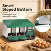 3-compartment roll away chicken nesting box in green with removable trays and sloped bottom for easy egg collection.
