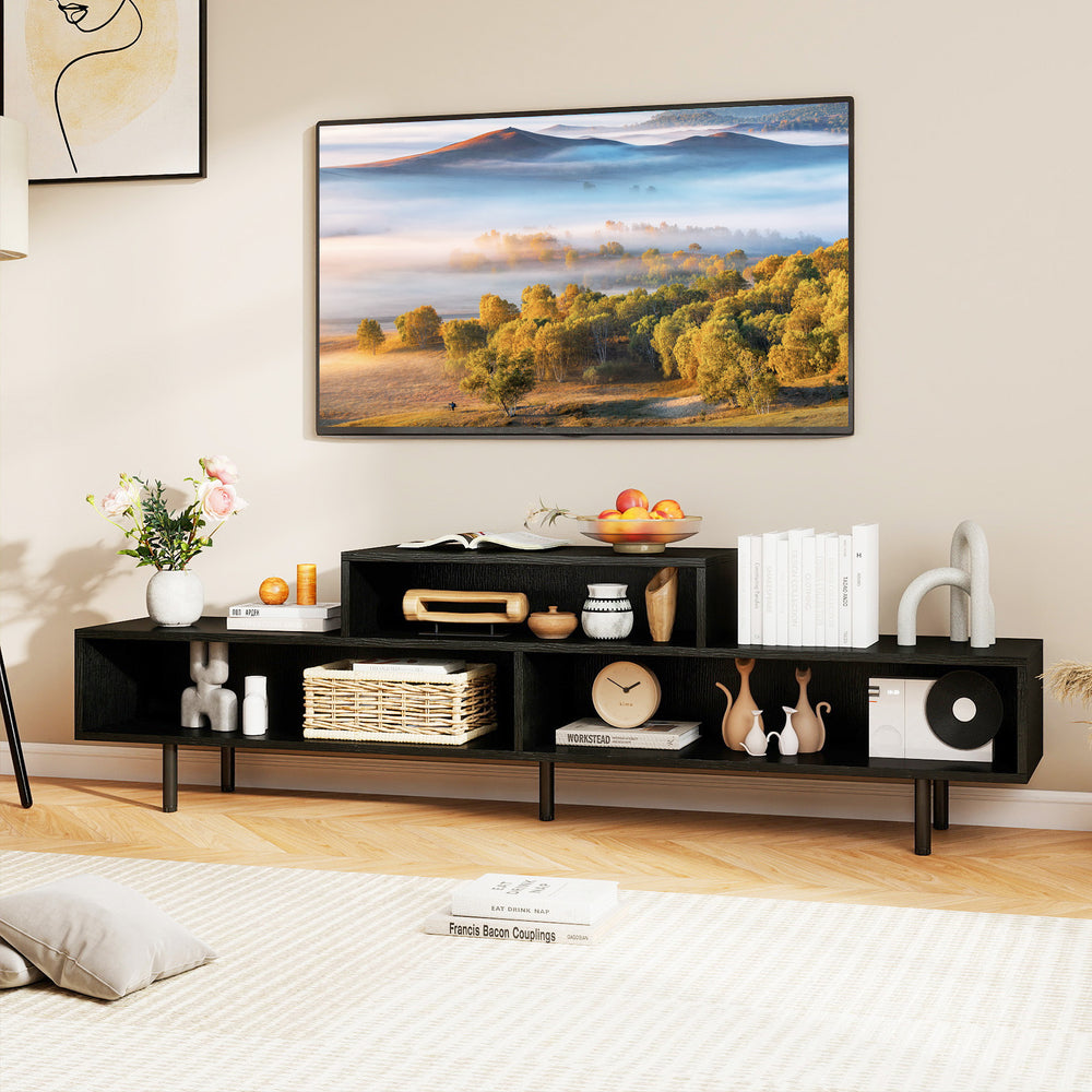 3 Cubby TV Stand for TVs up to 70 Inch Entertainment Center with Open Storage Compartments-Black - Gallery View 1 of 11