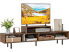 Rustic brown 3 cubby TV stand with open storage compartments for TVs up to 70 inches, ideal for living room.