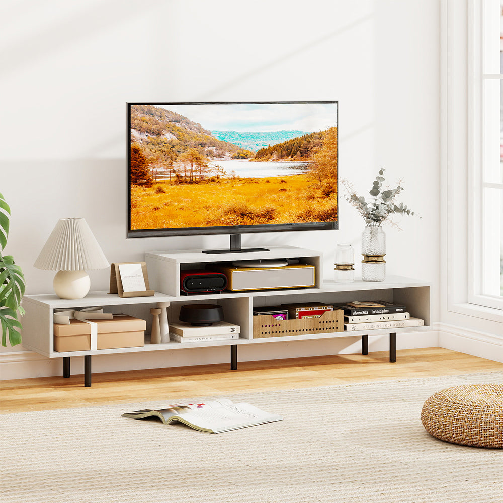 3 Cubby TV Stand for TVs up to 70 Inch with Open Storage Compartments-White - Gallery View 1 of 10