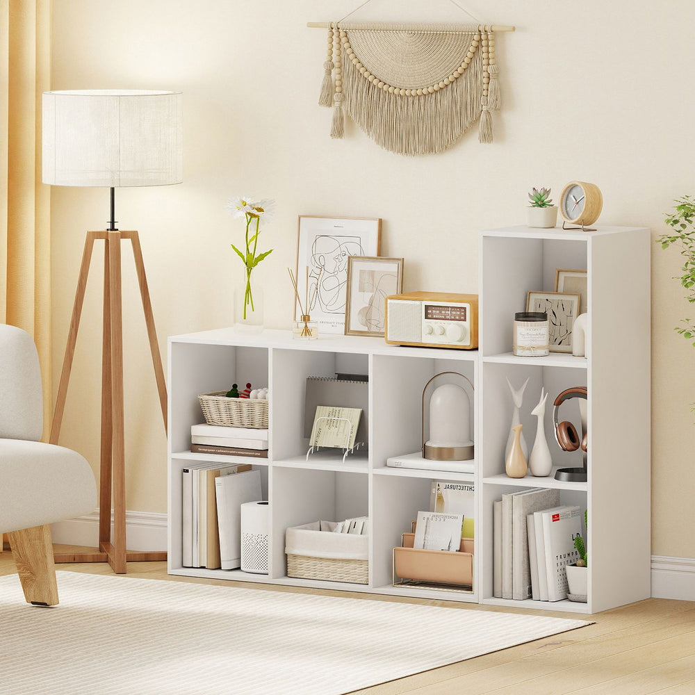 Modern 3-cube bookshelf in white, perfect for storing books and decor, ideal for living room or study organization.