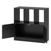 3-tier black bookcase with open compartments and 2-door cabinet for organized storage in living room or office.